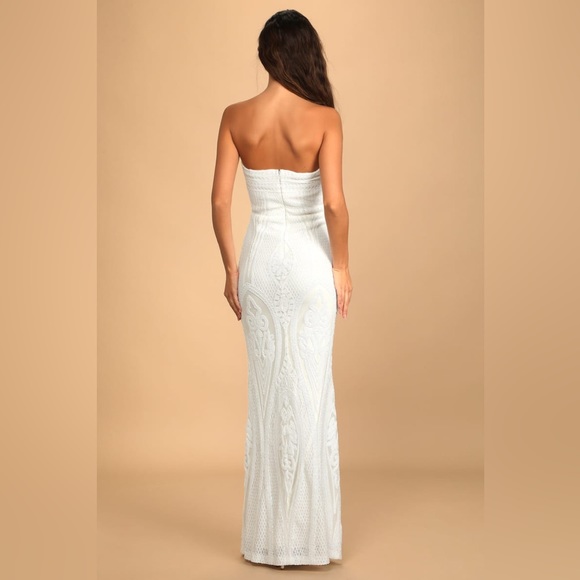 Lulu’s Magnificent Love White Sequin Strapless Maxi Dress (Size XS) - Picture 3 of 11